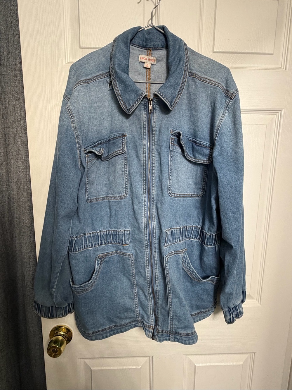 Knox Rose Light Blue Denim Zip-Front Jacket